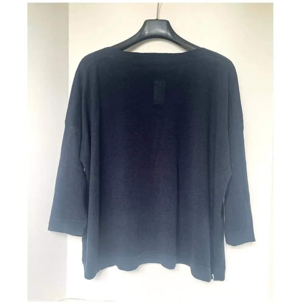 Naïf Linen Boat Neck Sweater Womens Large Blue Long Sleeve Relaxed Fit - Picture 4 of 12